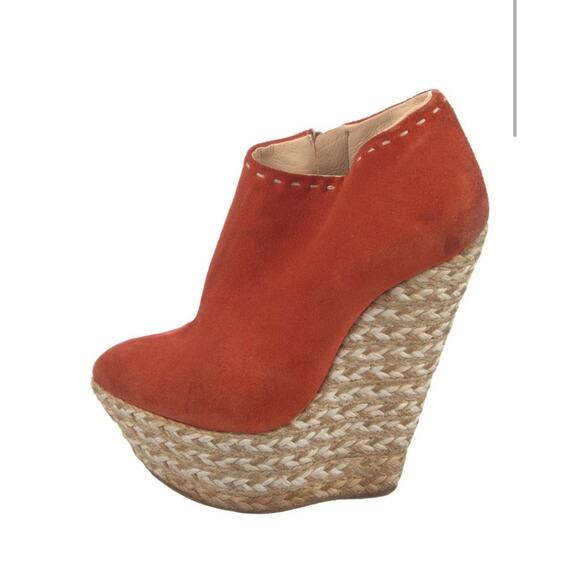 Giuseppe ZANOTTI Orange Rust Suede Platform Wedge Ankle Booties Size IT 37 US 7 - Picture 3 of 5